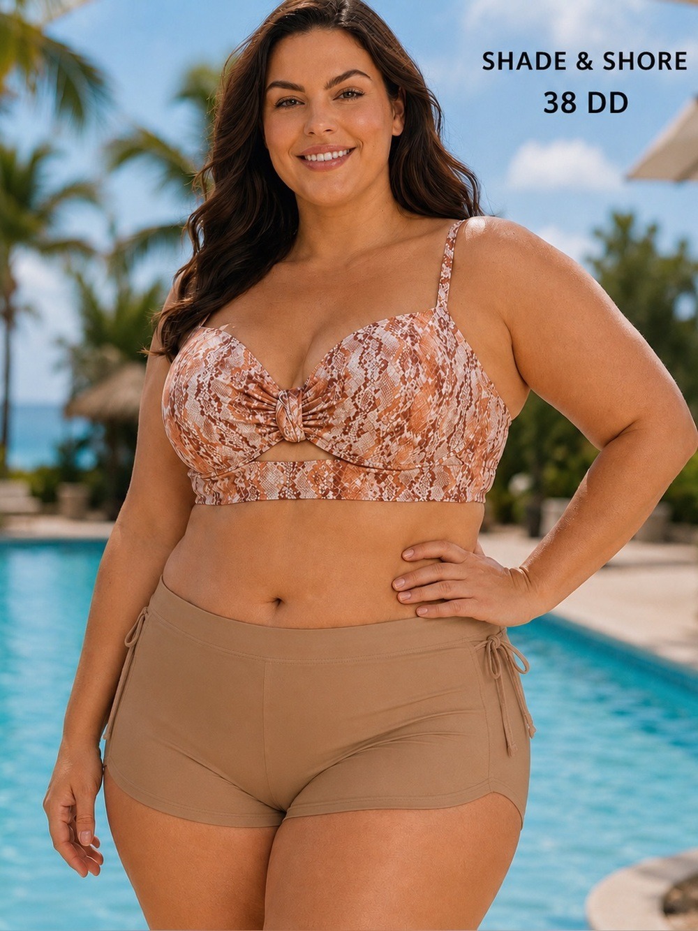 Shade & Shore Snake Print Bikini Swim Top 38DD Underwire Tie and hook Back